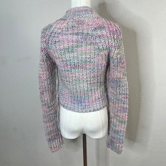 Aritzia Wilfred Free Chunky Knit Rainbow Speckled‎ Mock Neck Cropped Sweater XS - Picture 4 of 10